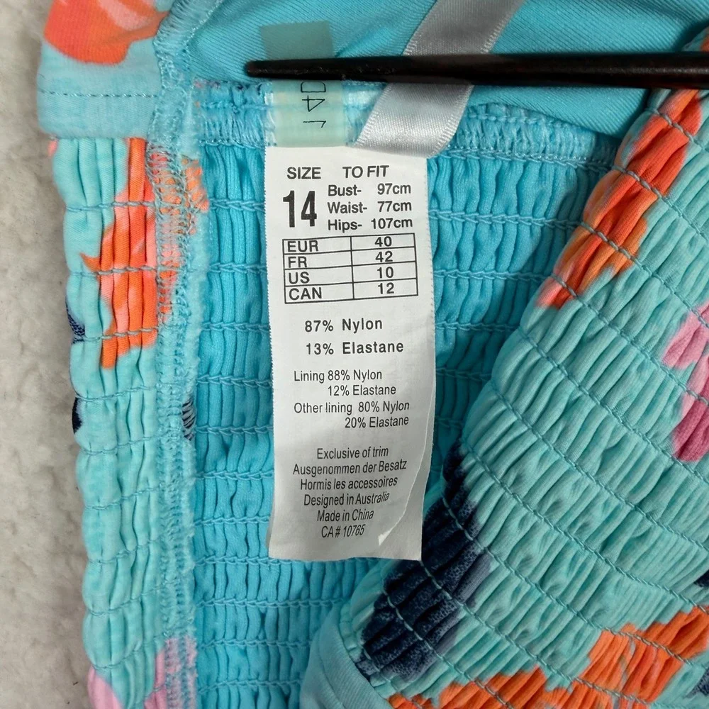 Seafolly Australia 12 bottom / 14 DD top Floral Tankini Set Blue Pink Orange